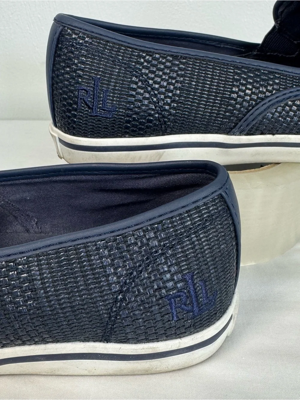 Lauren Ralph Lauren Janis Slip On Loafer Shoes Womens 8 Navy Blue Coastal Preppy